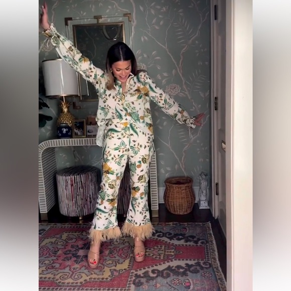 NWT ANTONIO MELANI x The Nat Note Larkin Paisley Feathered Cropped Linen Pants - Picture 3 of 14